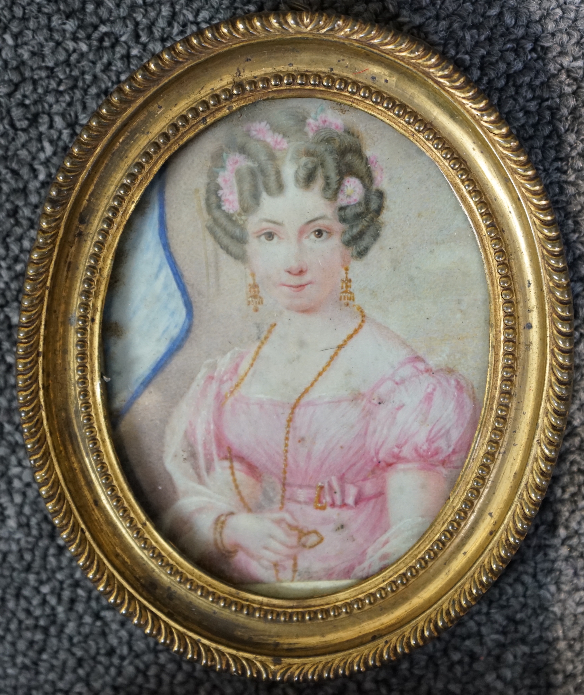 19th century French School, Portrait miniature of the actress Mademoiselle Vestris, watercolour on ivory, 9 x 7cm. CITES Submission reference Q2MK4M57
